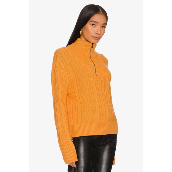 NWT Monrow Marino Wool Half Zip Cable Knit Sweater in Mango Orange Golden Yellow - Picture 2 of 9